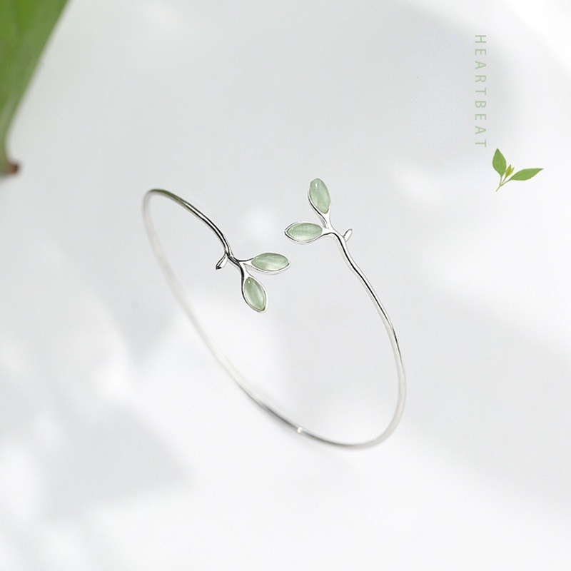 Gelang Desain Daun Bahan Stainless Steel 925 Untuk Wanita