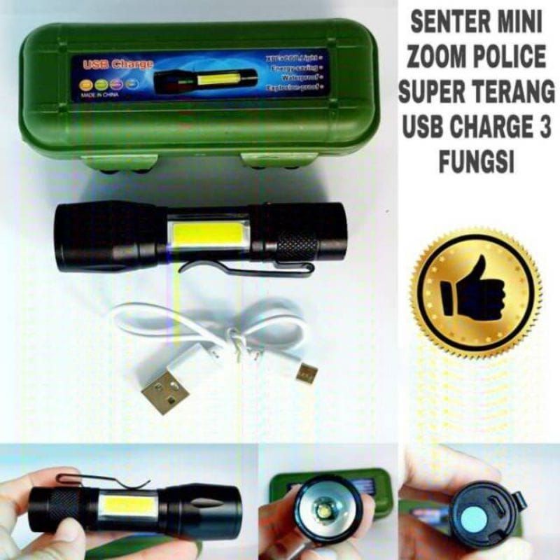 SENTER MINI POLICE ZOOM CHARGER CAS 3 FUNGSI