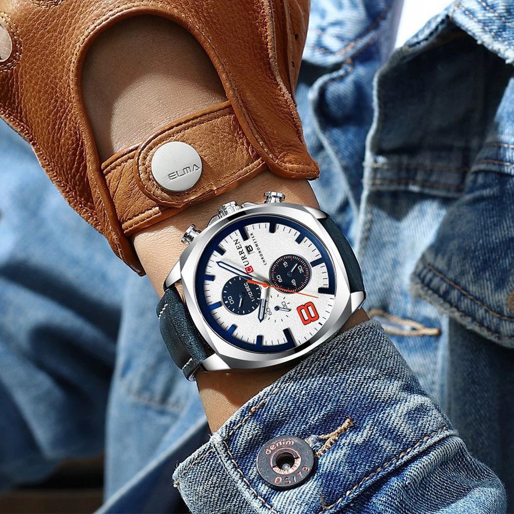 CURREN 8324 Jam Tangan Pria Analog Tali Kulit Chronograph Aktif WATCHKITE WKOS
