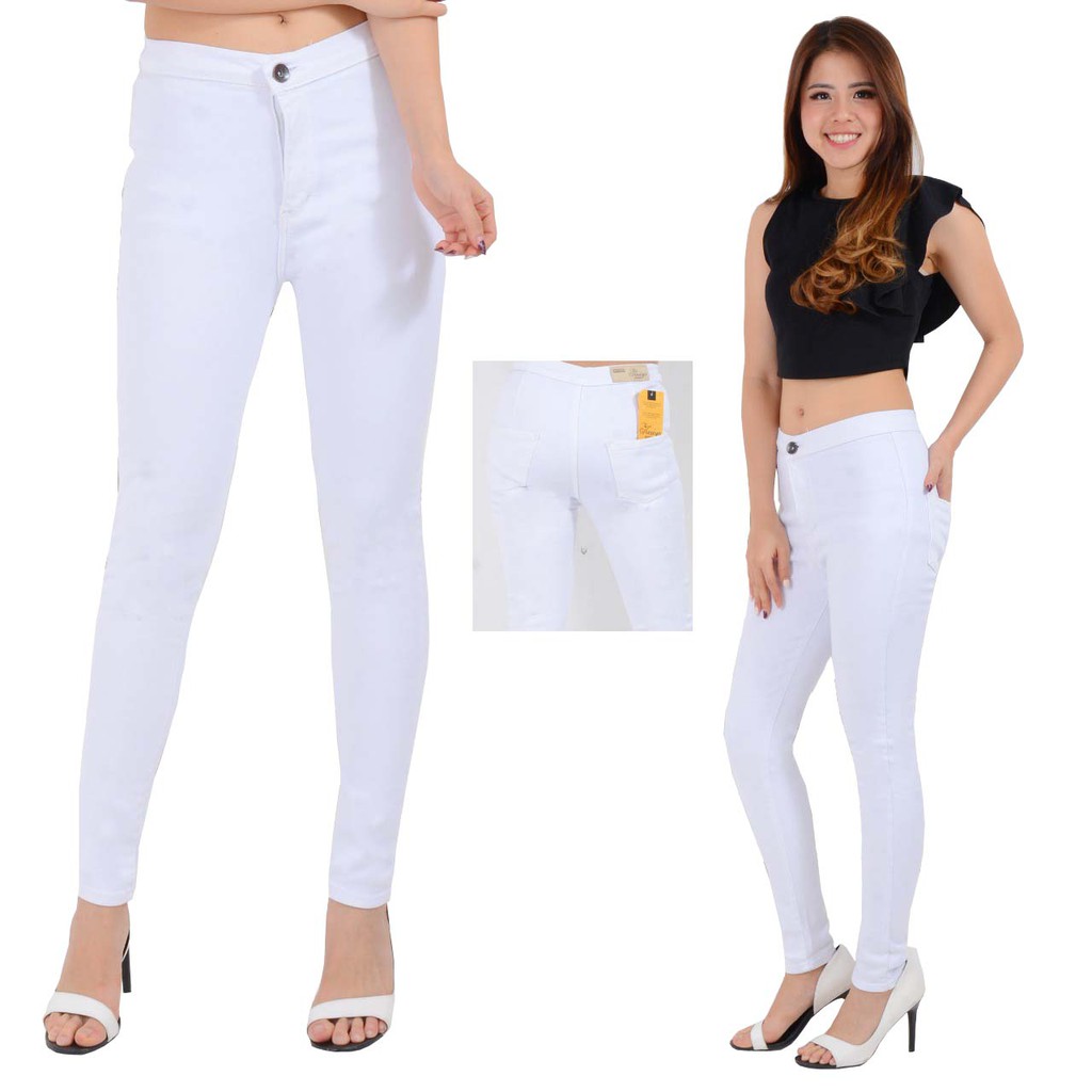 HW jeans White Keziya, Celana highwaist jeans high waist Putih