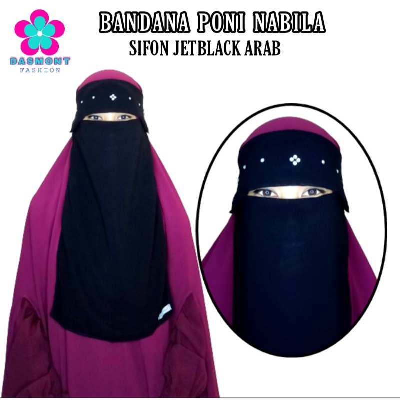 Dasmont Fashion Bandana Poni Sifon Jetblack Arab Cadar Mutiara Niqab 2 Lapis Tidak Nerawang Nyaman 1