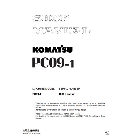 

shop manual excavator komatsu PC09