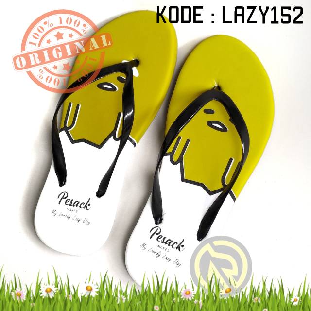 Sandal wanita Flat Teplek Gudetama Lazy Day termurah ukuran 36/40