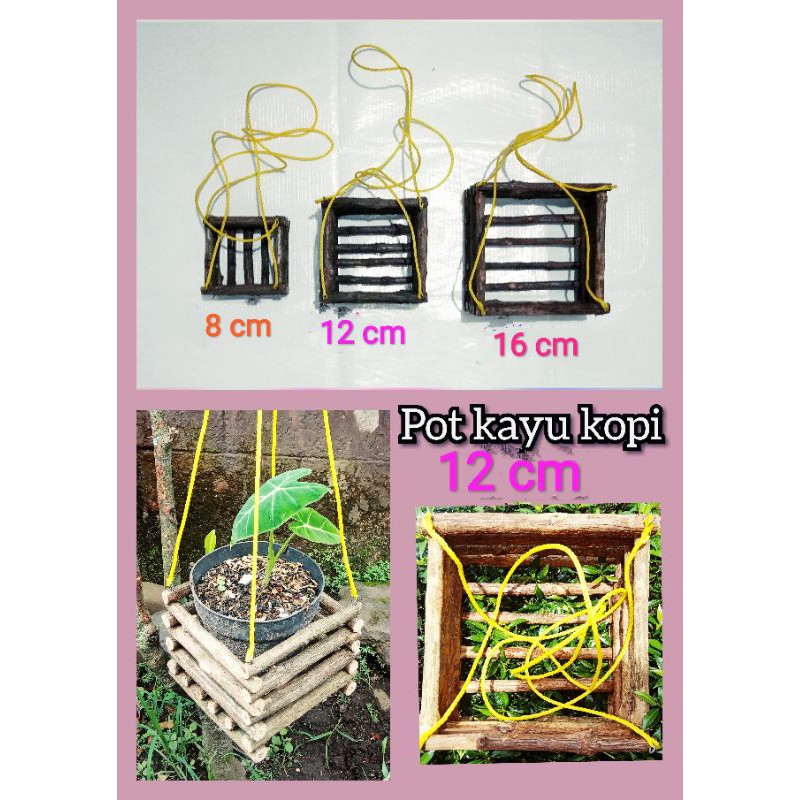 pot kayu kopi pot kayu pot persegi pot anggrek pot bunga pot gantung uk 12 cm