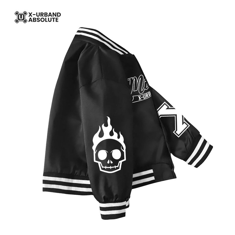 Jaket Varsity Anak Laki-Laki Perempuan Full Bordir Hitam 1-10 Tahun