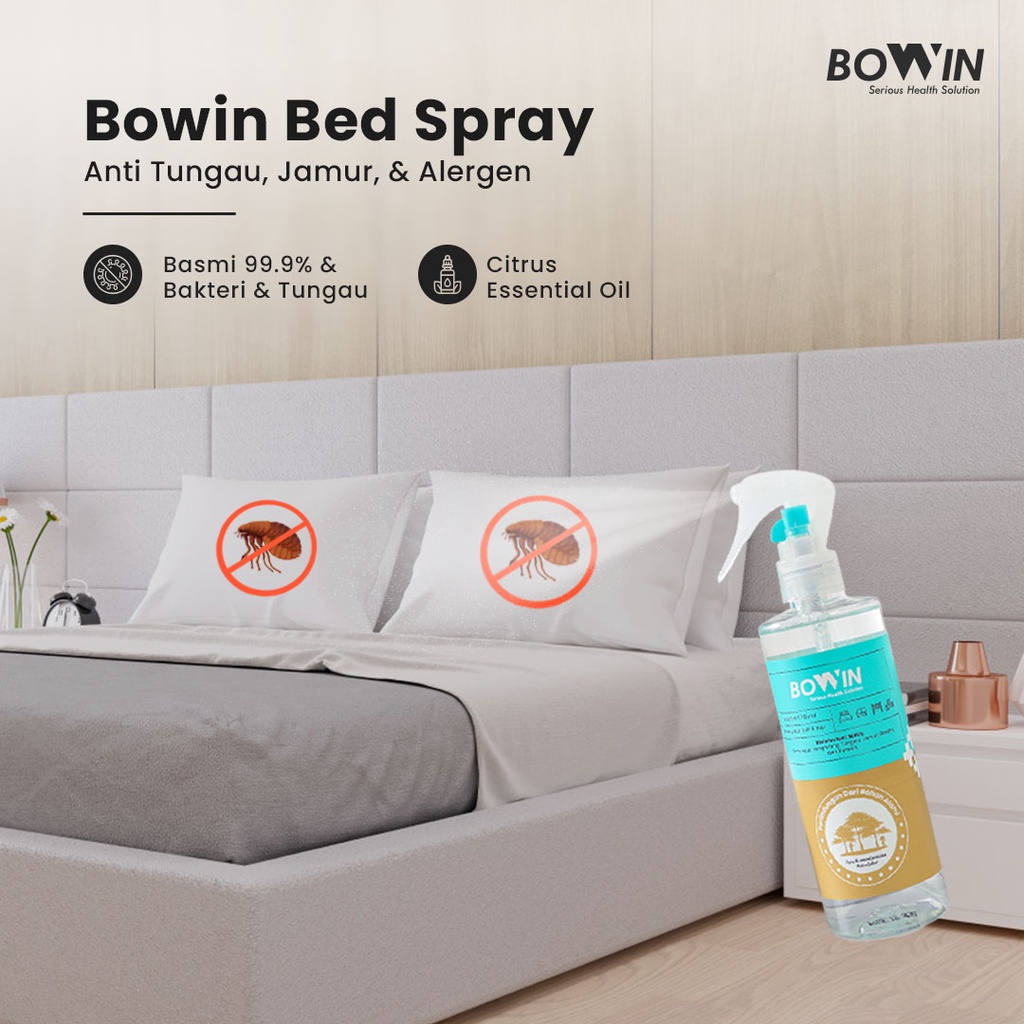 Bowin Anti Tungau Kasur &amp; Selimut - Bed &amp; Linen Spray 100% Organic  | Anti Bakteri, Kuman &amp; Virus | Essential Oil Aroma Therapy