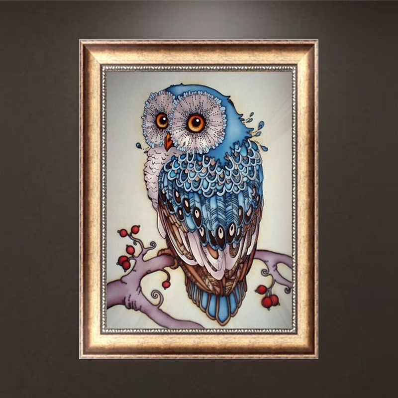 Lukisan Sulaman Berlian 5d Jahitan Bersilang Desain Burung Hantu