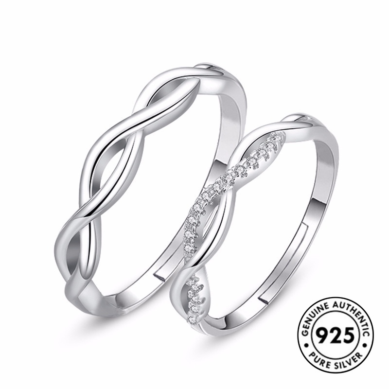 Cincin Pasangan Simple Bahan Sterling Silver 925 Dengan Berlian Untuk Pria / Wanita