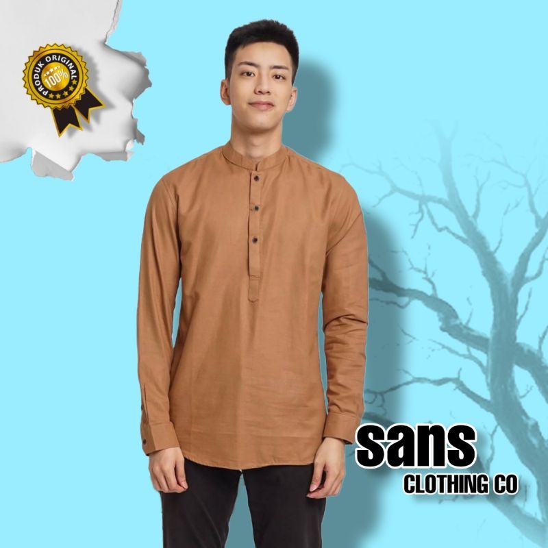 Kemeja Koko Slim Fit Shanghai KHAKI E-1411C | Baju Koko Pria Coklat Sans Clothing Co.