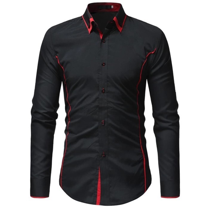 Kemeja Slimfit Pria Katun Lengan Panjang Original Eakai1 FK714 [Jerome Black Red Ot Kemeja