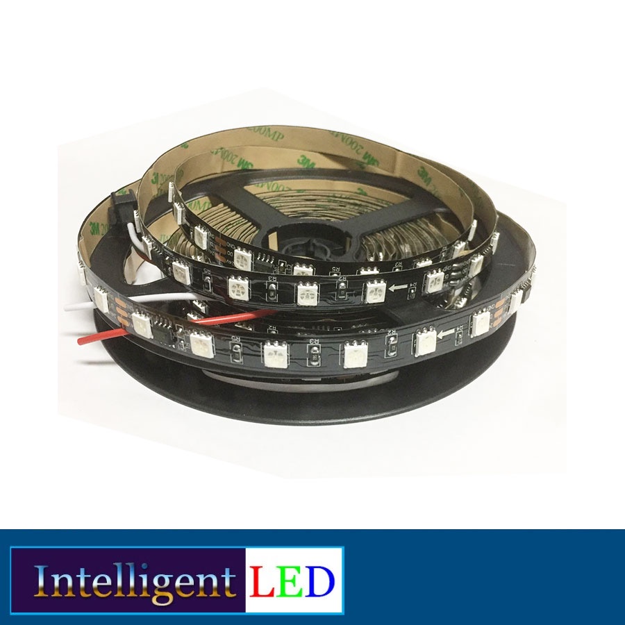 Addressable RGB LED SM16703 24V 5 Meter/Roll IP20 300 LEDs 50 Pixels Black PCB