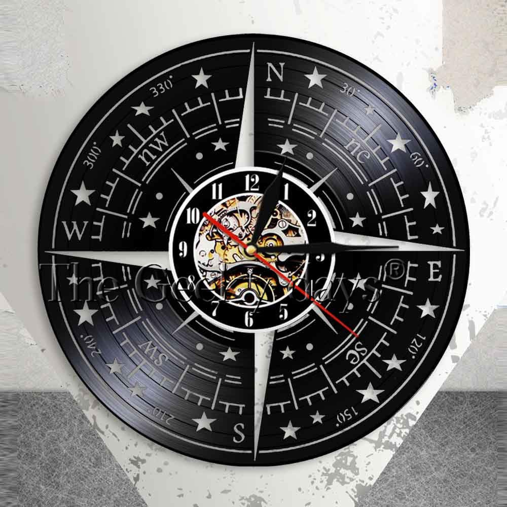 Compass Rose Wall Decor Modern Design Wall Clock Nautical Vinyl Record Wall Clock Shopee Indonesia