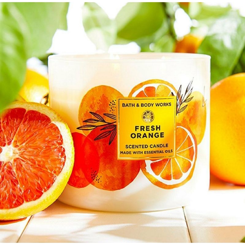 BATH &amp; BODY WORKS BBW FRESH ORANGE 3 WICK SCENTED CANDLE 3-WICK SCENTED CANDLE 411 G LILIN WANGI 3 SUMBU UKURAN BESAR PENGHARUM RUANGAN