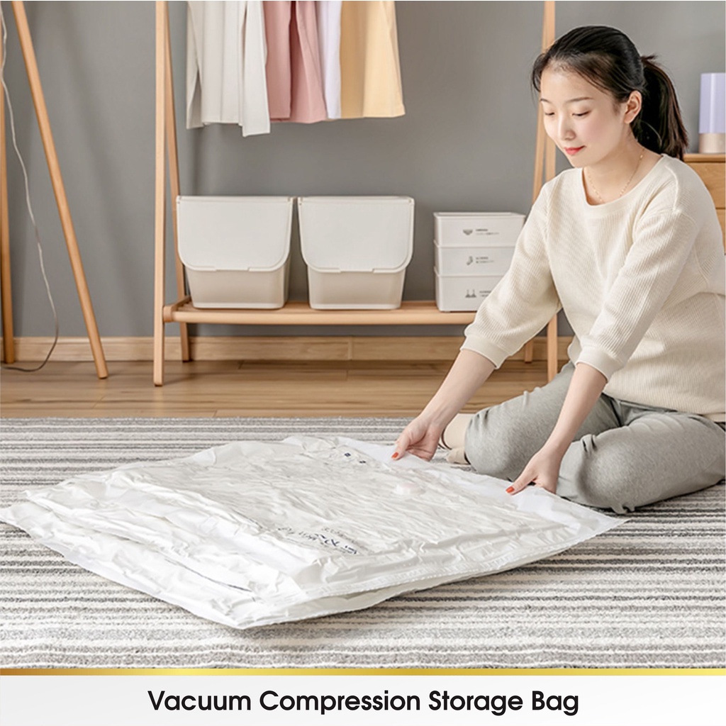 [TEBAL] Kantong Kantung Plastik Vacum Vaccum Vacuum Vakum Baju Laundry Travel Compression Bag Pakaian Traveling Bedcover Sprei Selimut