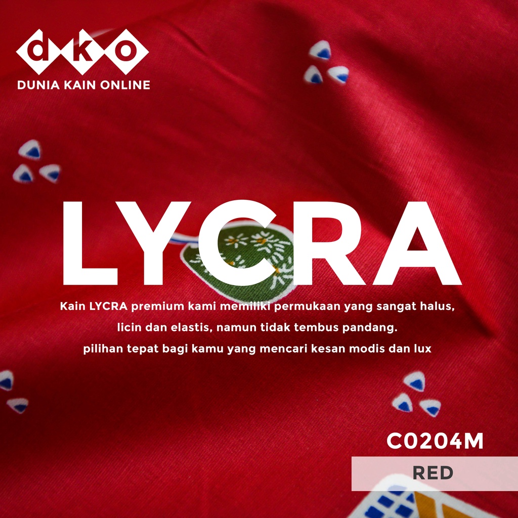 DKO Kain LYCRA Premium Cotton Stretch Merah Motif Kipas Balon