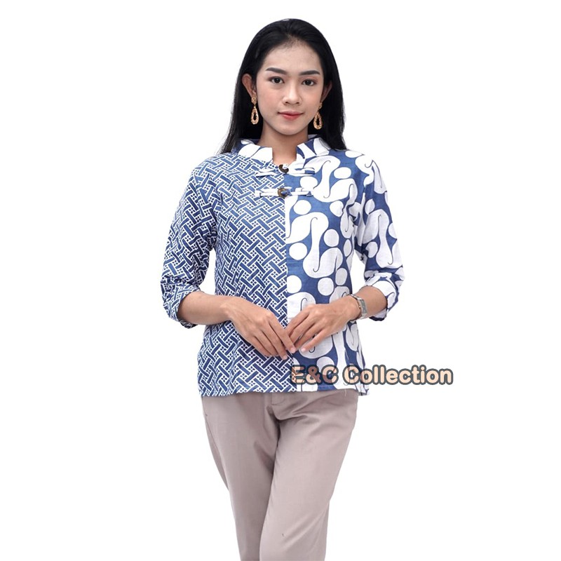 Blouse Batik Wanita Parang Kawung Shanghai Style / Atasan Batik Wanita - S M L XL XXL 3L 4L 5L-4