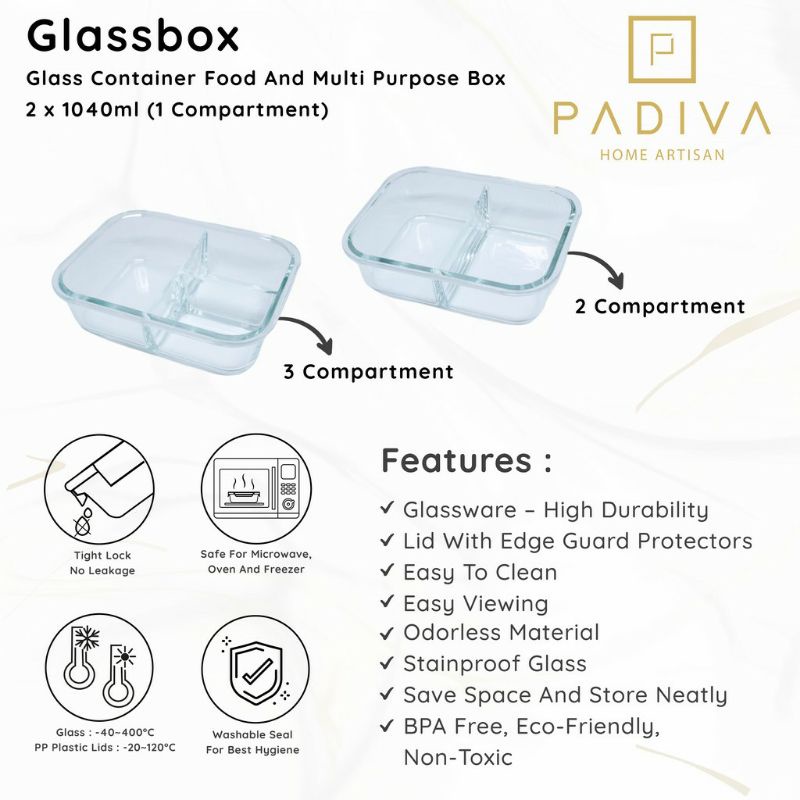 Padiva Glassbox Crystal Container / Tempat Penyimpan makanan Isi 2 Pcs