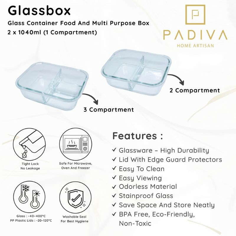 Padiva Glassbox Crystal Container / Tempat Penyimpan makanan Isi 2 Pcs