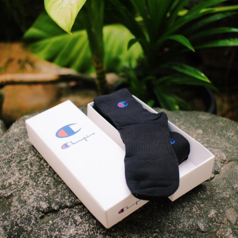 CHAMPION MID LOGO SOCKS ORIGINAL COLOR : Black, White