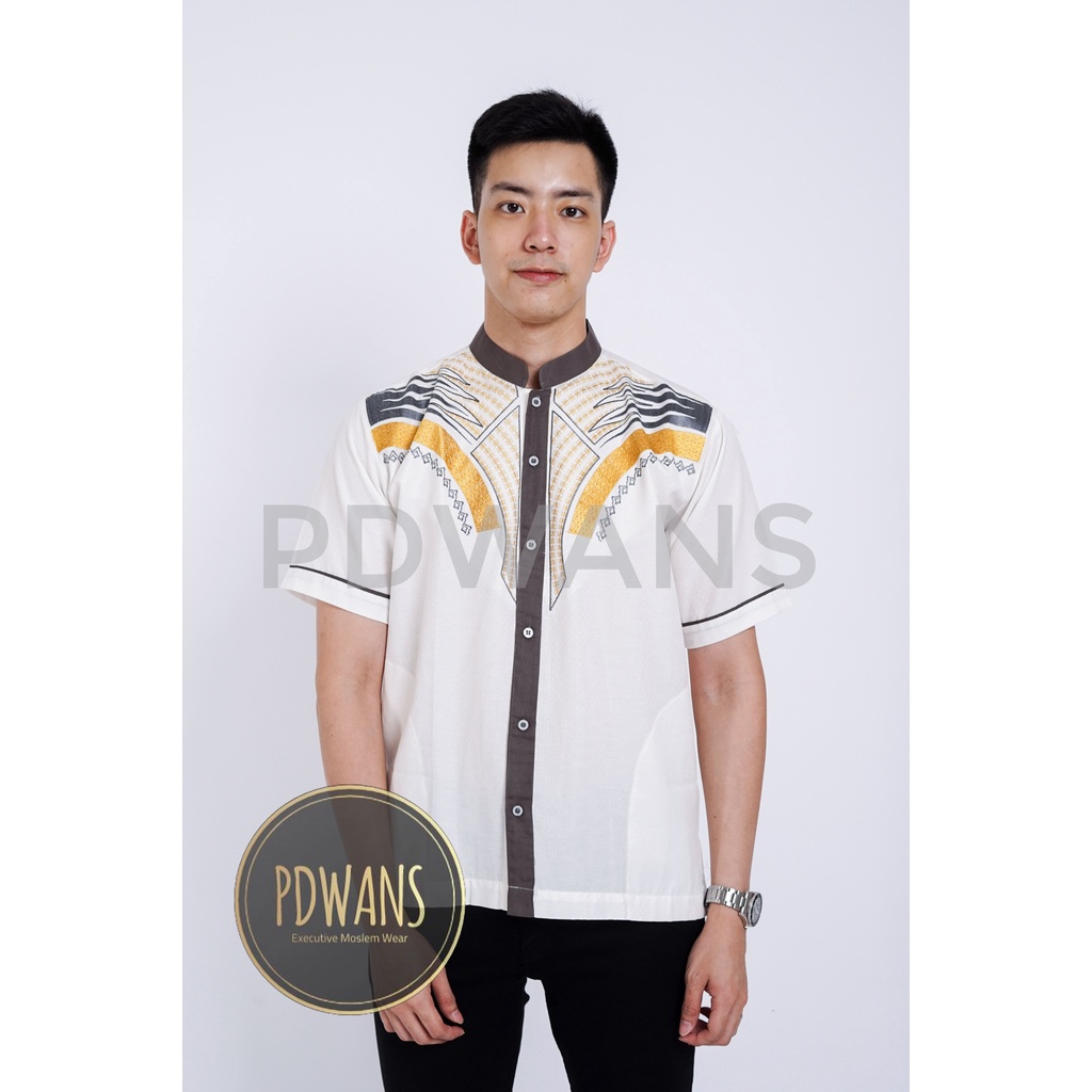 BAJU KOKO Muslim Lengan Pendek Putih Motif Bordir PDWANS - RKpdk02