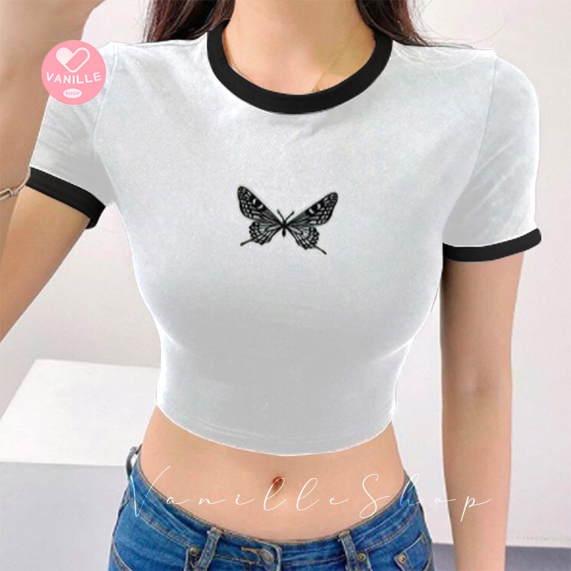 VS ID - Kaos Butterfly Crop Top Kaos Kupu