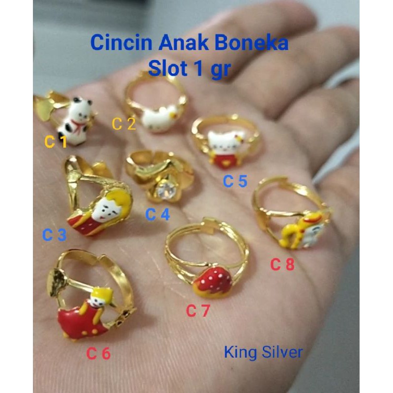 Cincin  Anak Slot Boneka Perak 925 K Berlapis Emas 24 karat