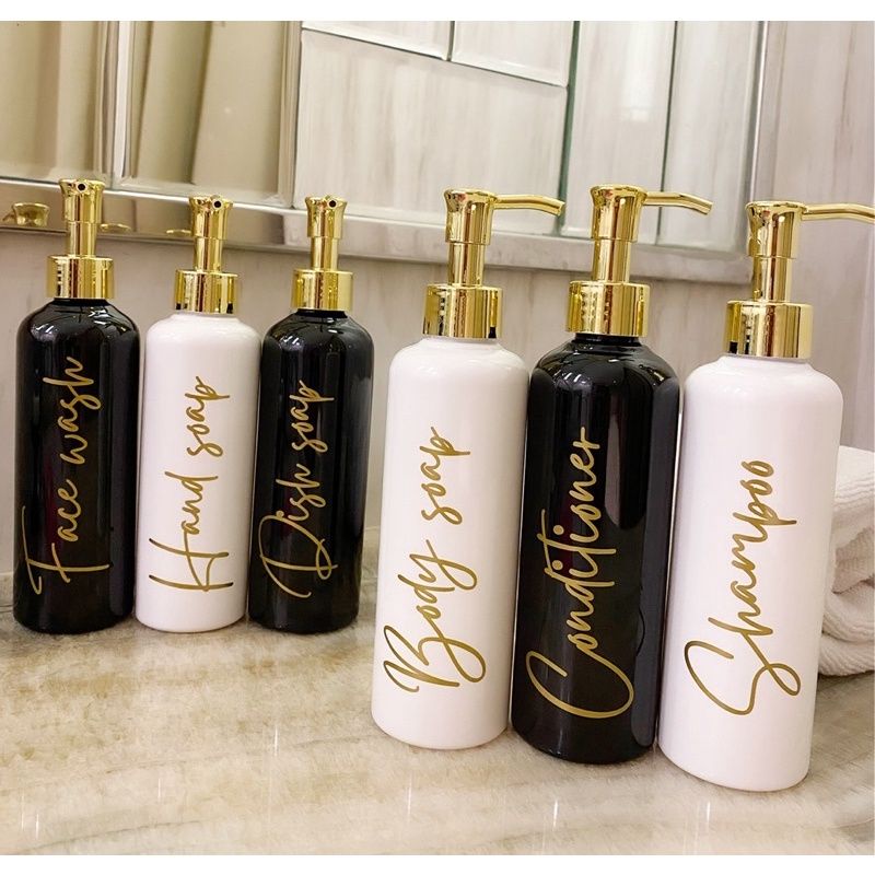 Botol Luxury Gold Pump Glossy 250ml  gold label stiker premium
