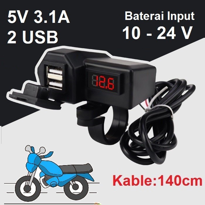 USB Charger untuk Motor Motorcycle Digital Voltmeter Cas HP Motor 3.1A