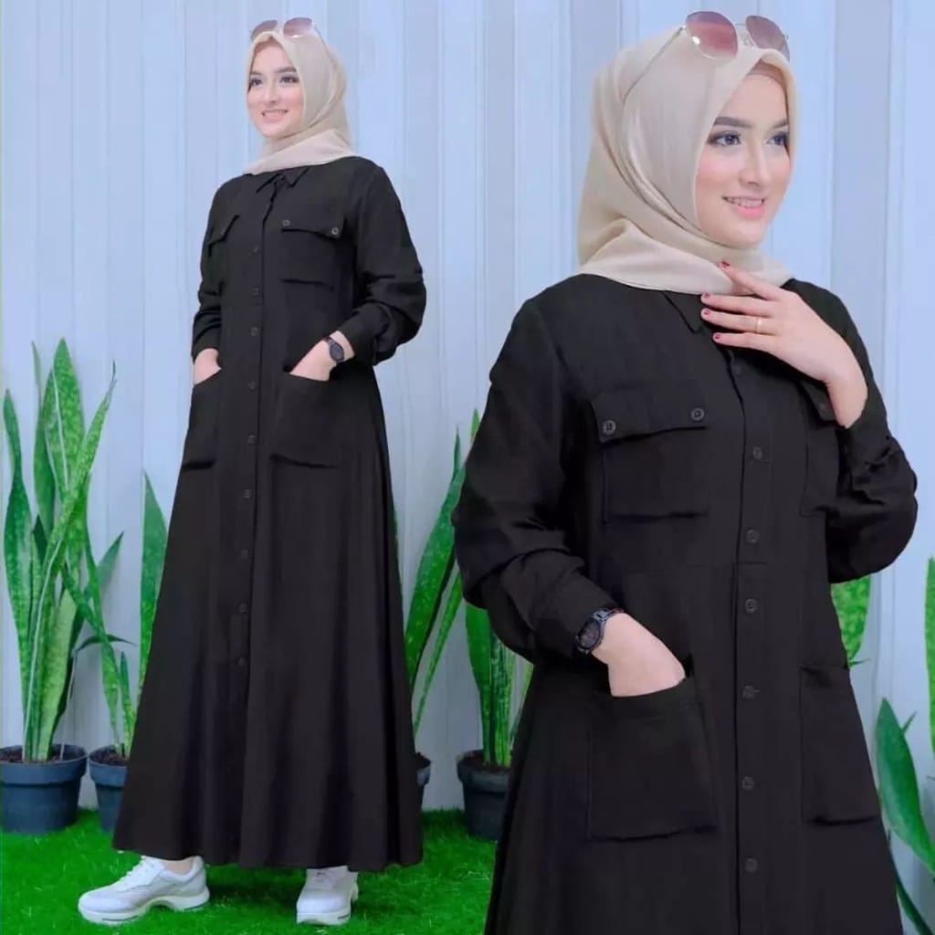 Gamis Terbaru 2022 Baju Wanita Kekinian Moana Maxy Gamis Crinkle Dress Busui Friendly Baju Lengan Panjang Wanita