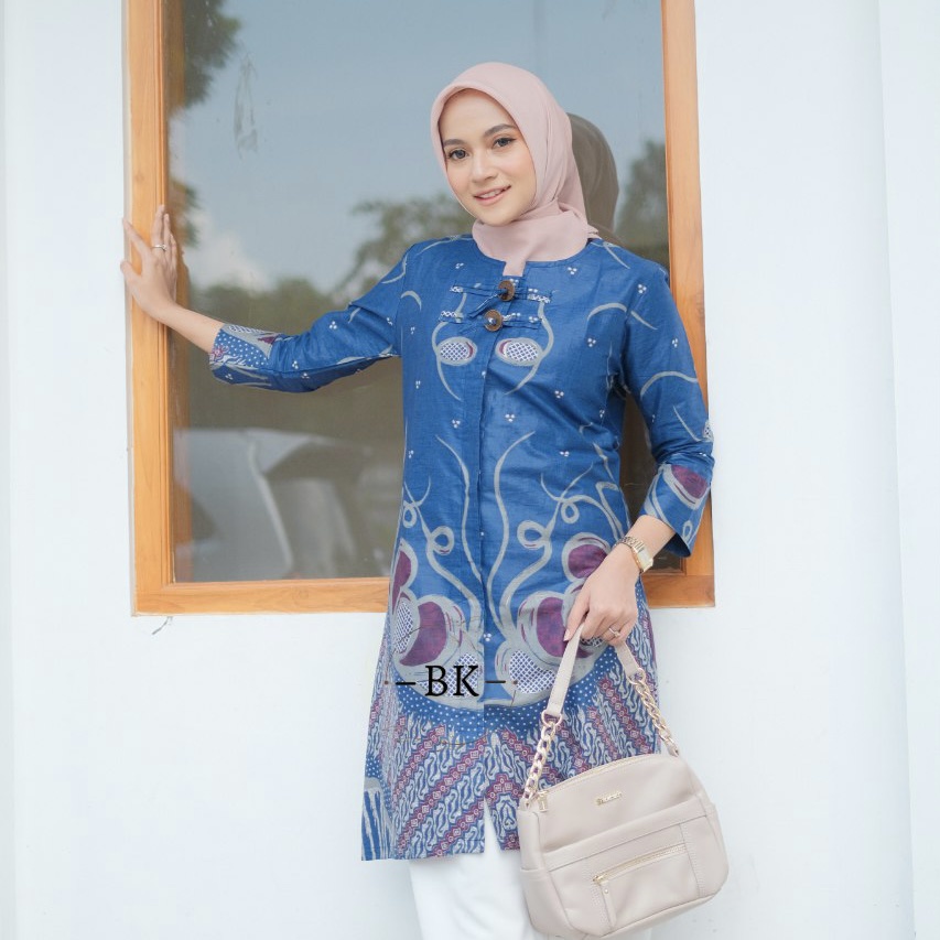 Batik Alina Baju Batik Wanita Modern Atasan Batik Kerja Wanita Lengan Panjang Tunik Batik Kantor Blouse Batik Seragam M L XL XXL