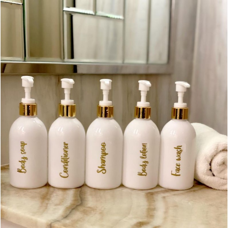 White 250ml new, Gold kecil aesthetic bottle minimalist refill organizer tempat sabun cair botol