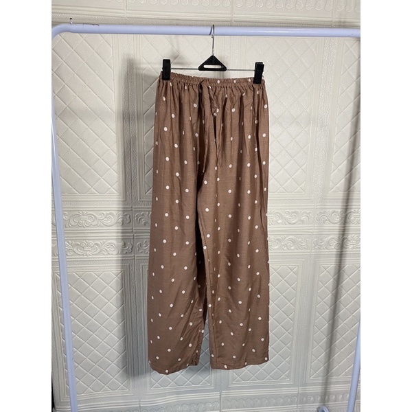 CELANA KULOT PANJANG WANITA TALI POLOS & MOTIF A031-Coklat pulkdot besar