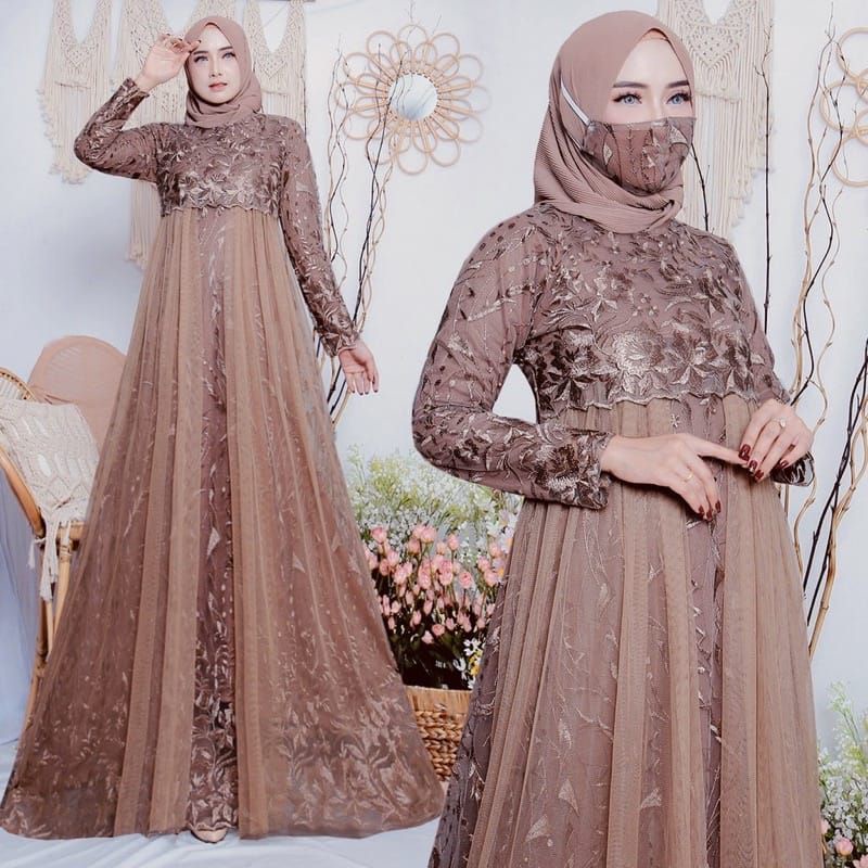 Gamis Aulia Maxi Tutu - Gamis Modern - Kebaya Gamis - Kebaya Akad - Kebaya Pesta - Bordir Tebal - Pr