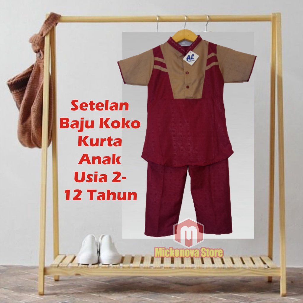 Setelan Koko Anak Pakaian Set Stelan Baju Koko Anak Laki Laki Cowo Cowok Tanggung Murah Pakaian Anak Muslim Anak Laki Laki Lengan Pendek Usia 2 - 12 Tahun