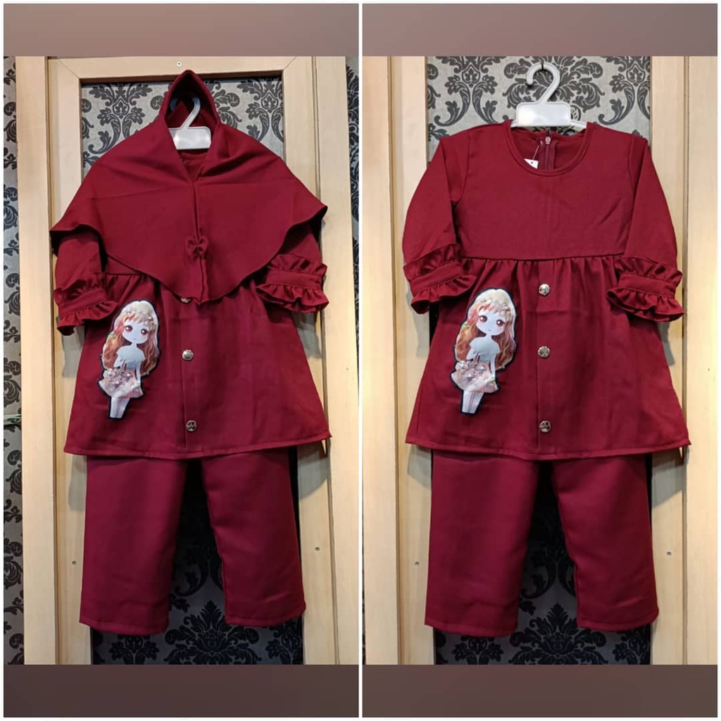 ZAHRA SET KIDS BO (DAPAT BAJU+CELANA+HIJAB) Umur 2-3 Tahun Bahan Mosscrepe BAJU ANAK PEREMPUAN DRESS