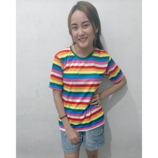  KAOS  T SHIRT O NECK MOTIF  GARIS  PELANGI SWEET RAINBOW 