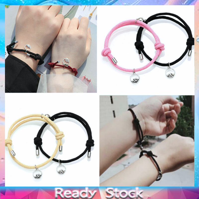 2pcs A&amp;6 Gelang Tali Kepang Magnetik Gaya Korea Untuk Pasangan