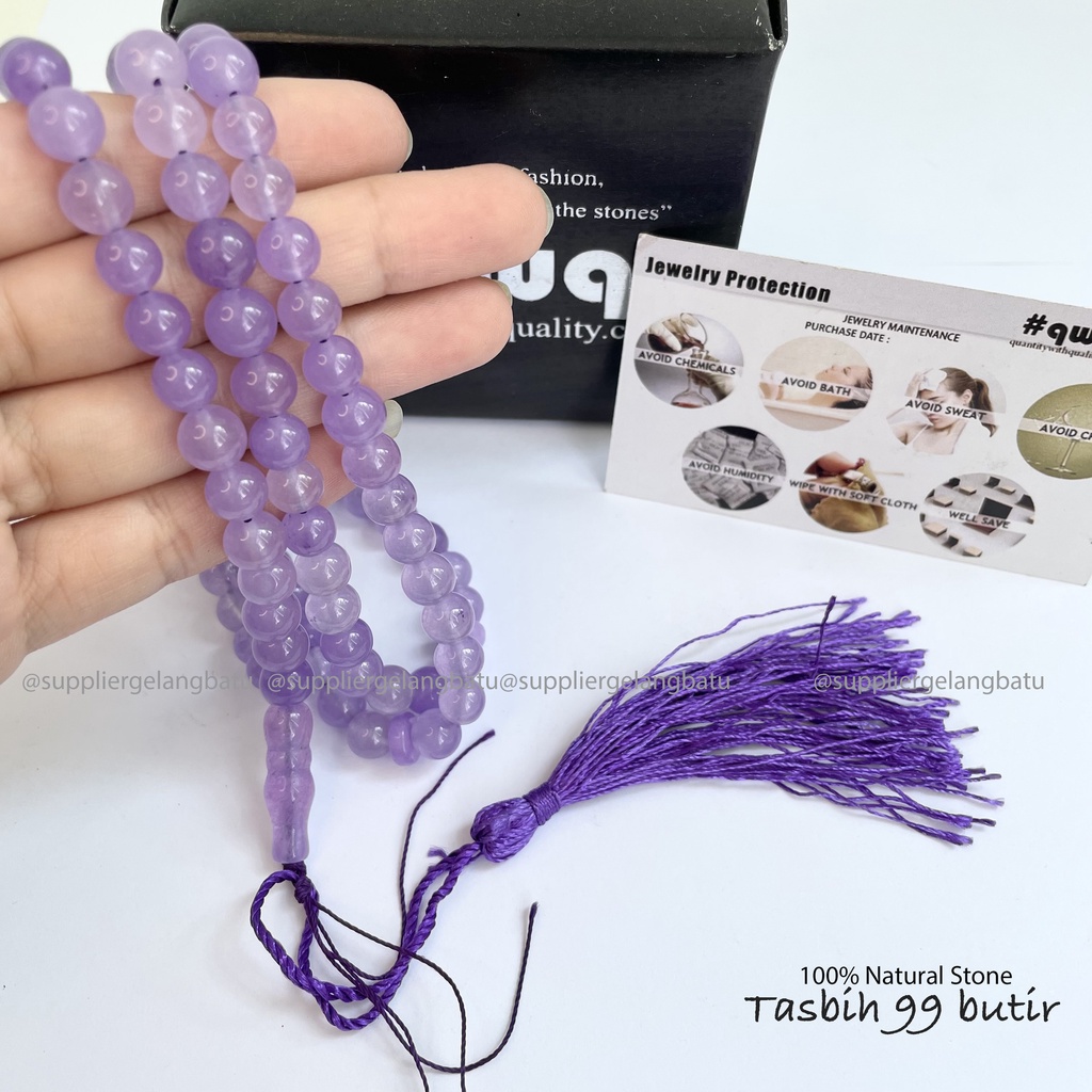 Tasbih 99 butir batu alam SOFT Purple Agate Ungu Muda Natural Original Kesehatan Perlengkapan Sholat Natural gift hadiah muslim kado