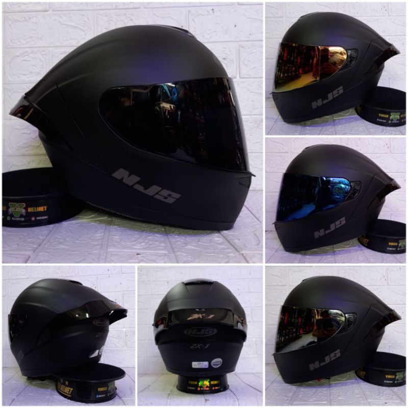 NJS ZX-1 SOLID BLACK DOFT FULL PAKET GANTENG VISOR IRIDIUM + SPOILER