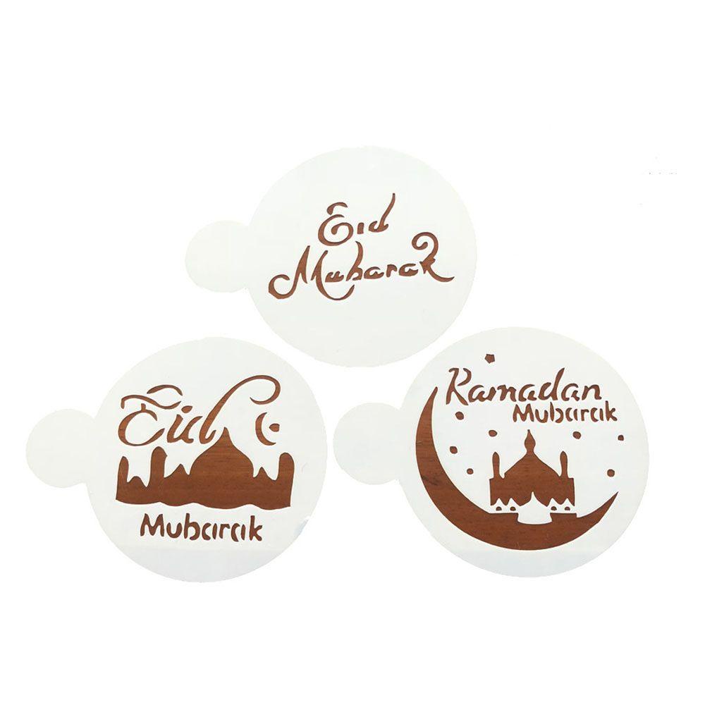 R-FLOWER 3 /6PCS Kopi Stensil Aksesoris Dapur Masjid Eid Mubarak Ramadan Biskuit Cetakan