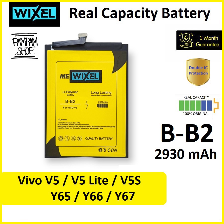 WIXEL ME Baterai Vivo V5 Lite V5S Y65 Y66 Y67 1609 B-B2 BB2 Real Capacity Battery Original Batre Batrai HP Handphone Ori