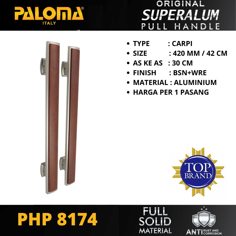 PALOMA PHP 8174 TARIKAN GAGANG PINTU PULL HANDLE SUPERALUM CARPI 420 MM BSN+WRE PANJANG 42 CM