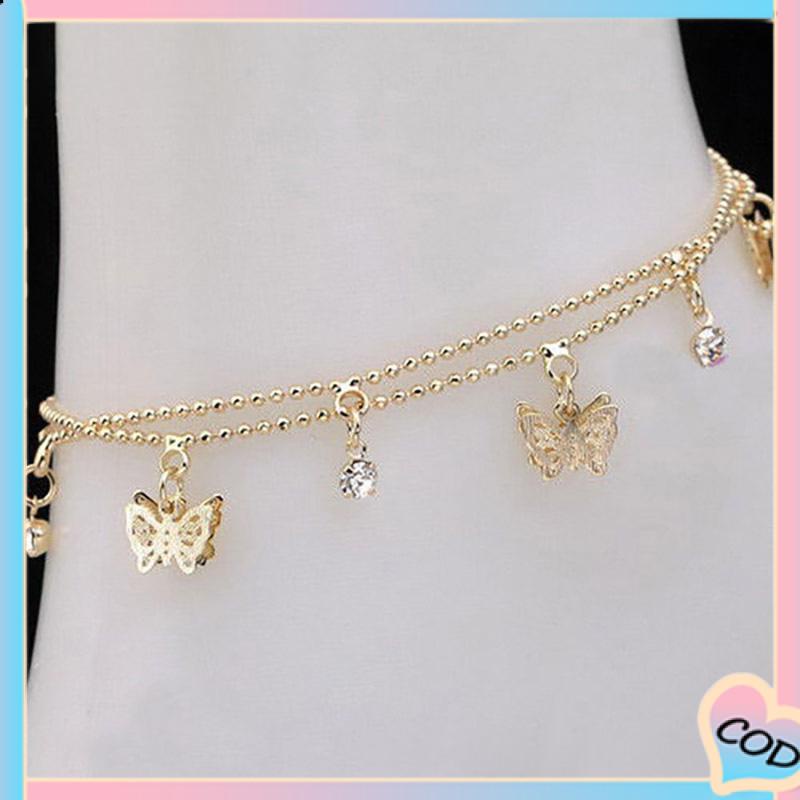 COD❤️ Double Layer Hollow Butterfly Liontin Gelang Kaki Paduan Fashion Sepatu Wanita Yang Indah-A.one