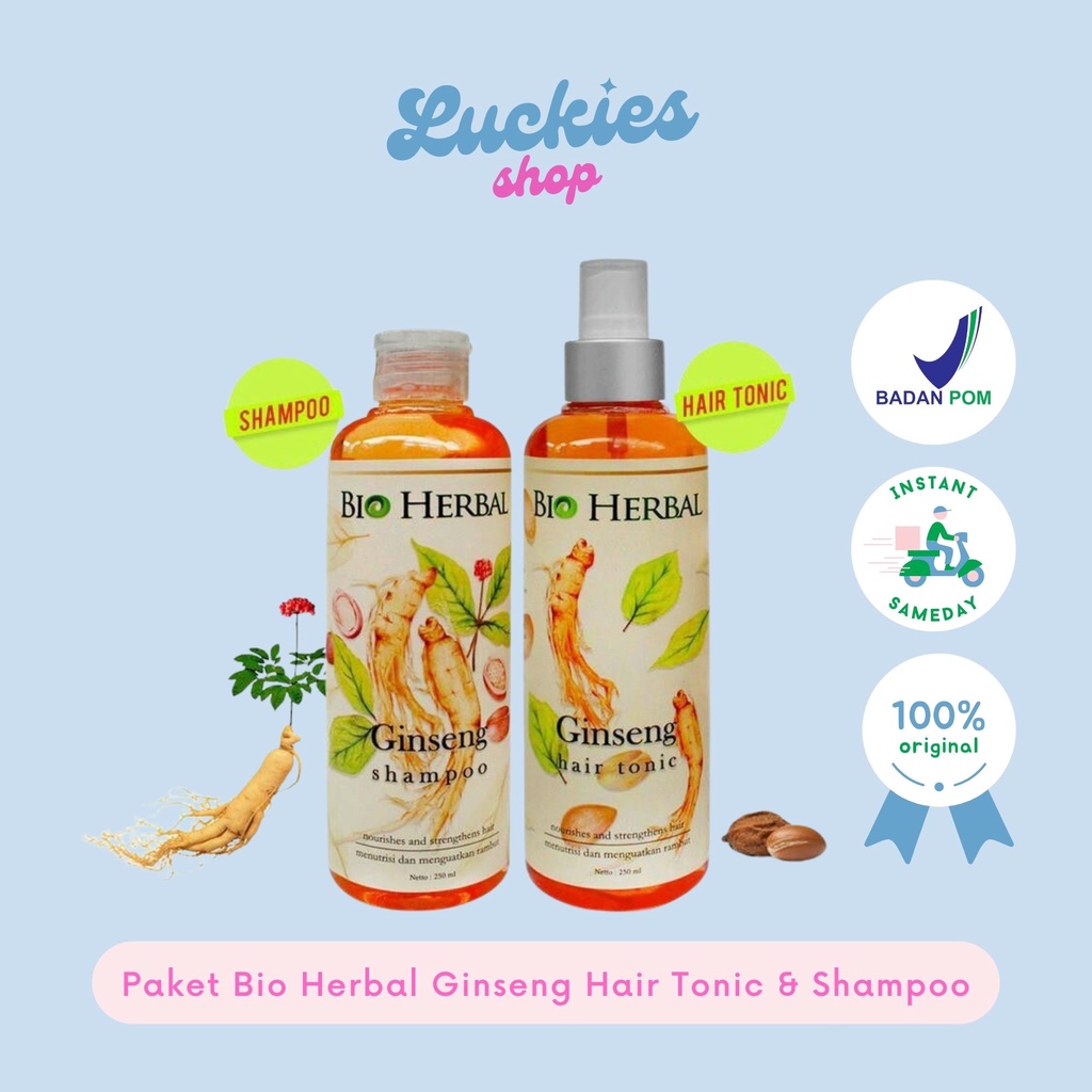 BPOM Paket Bio Herbal Ginseng Hair Tonic &amp; Shampoo Ori Ginseng Penumbuh Penebal Mengatasi Rontok Rambut