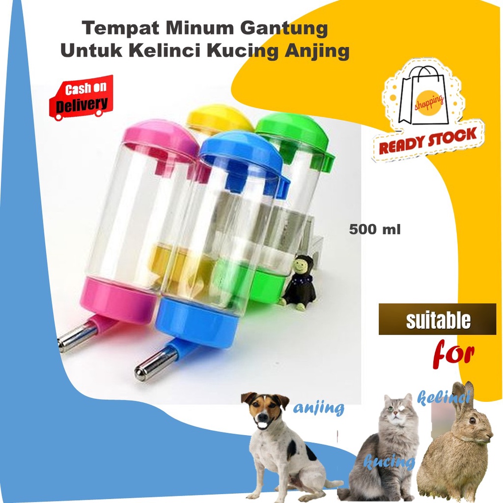 Tempat Minum Kelinci Gantung Kucing Anjing Dot Minum Kucing Botol Minum Kelinci Kucing 500 ml Wadah 