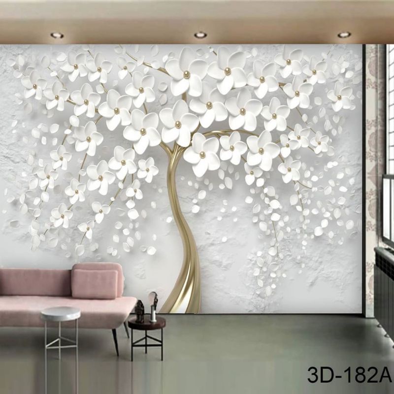 Wallpaper 3D Motif Daun Bunga Mutiara - wallpaper bunga 3d terlaris - wallpaper bunga mawar putih 3d