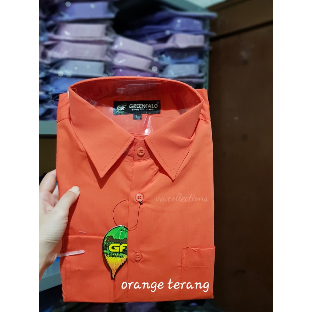 KEMEJA PRIA GREENFALO - KEMEJA POLOS  LENGAN PANJANG PRIA ORANGE TERANG