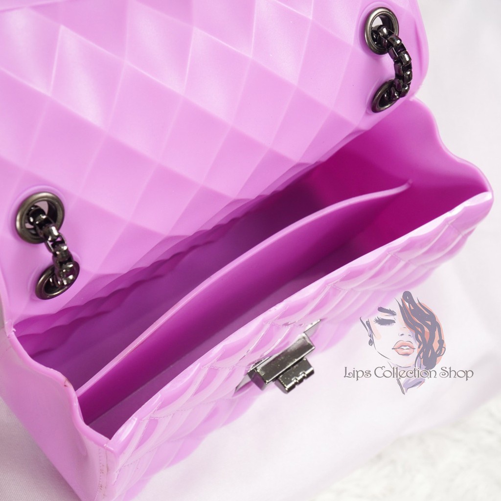 Tas Jelly Glossy Size 18 Cm Rantai Hitam | Tas Slempang Batam