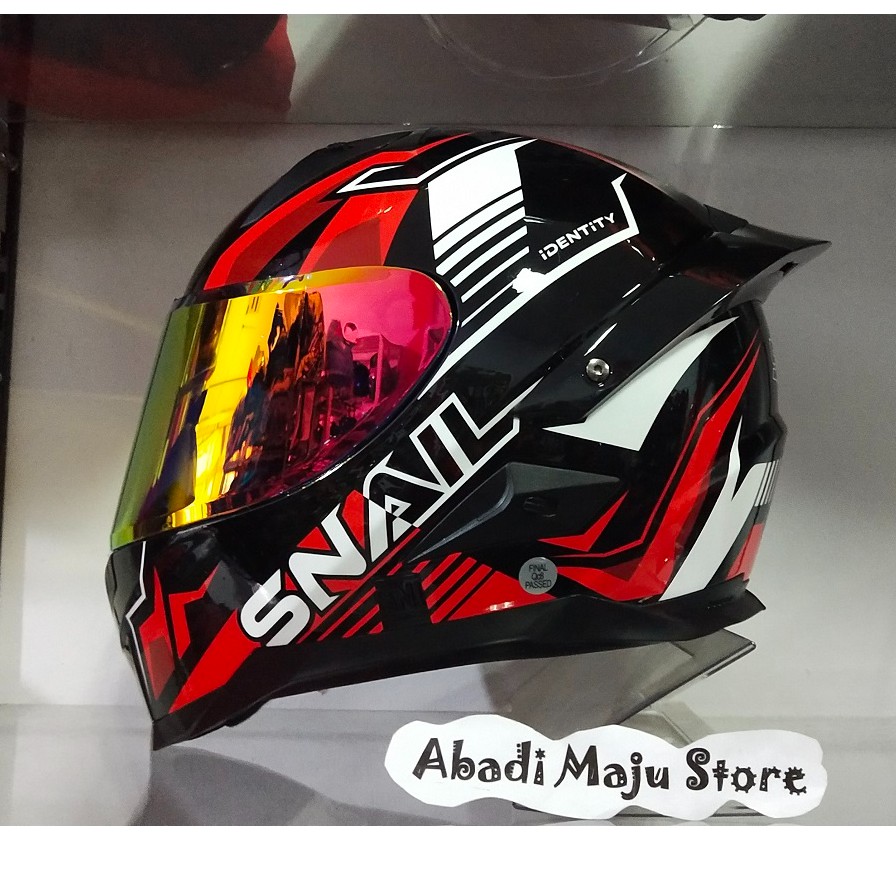 Helm Snail FFS1 Motif Baru Identity Red Glossy Spoiler 3D Original