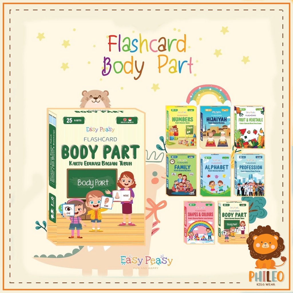 PHILEO | BODY PART FLASHCARD - MAINAN KARTU EDUKASI ANAK - KARTU BELAJAR BAHASA INGGRIS DAN INDONESI